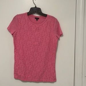 Talbots Top XS- Floral Lace Overlay T-Shirt Short Sleeve Scoop Neck